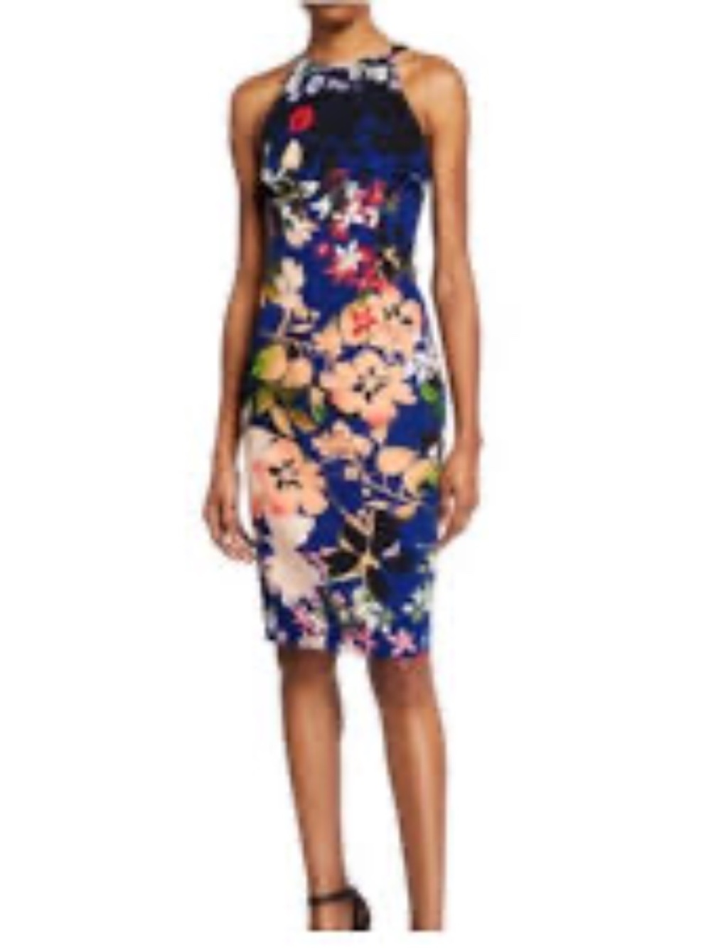 Black Halo Montego floral-print sleeveless sheath dress in a blue NWT
